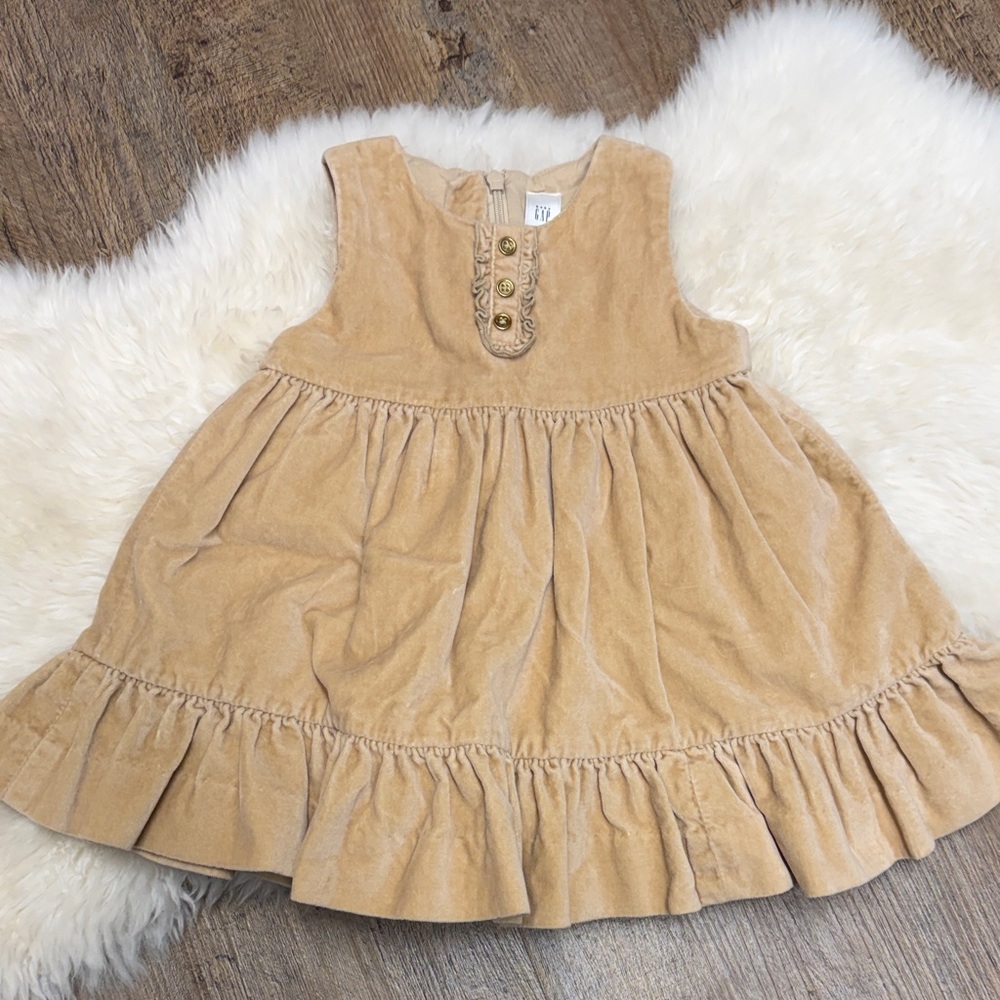 Baby GAP tan velvet baby doll ruffle Dress size 6-12 months